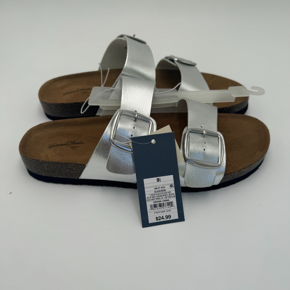 Universal Thread Devin Two-Band Footbed Sandal Silver Size 9.5 NWT‎ - Picture 2 of 9